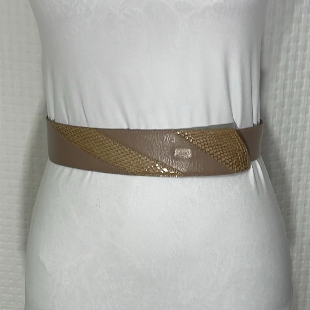 Jennifer Moore pair of leather‎ belts.  White and Taupe. Good used condition.
